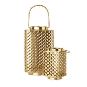 set of 2 elegant gold cutwork metal lanterns